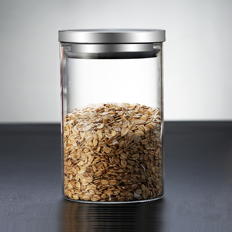 Glass storage jars, heat-resistant tea cans, sealed jars for grains and snacks, stainless steel LIDS, transparent straight glass bottles, kitchen Specification image