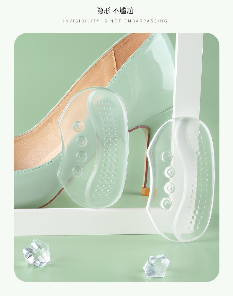 Silicone high heels with heel stickers to prevent the heels from falling off and the heels from rubbing against the feet. A great tool for transforming shoes into smaller ones. Sports leather shoes with half-size pads pic 18