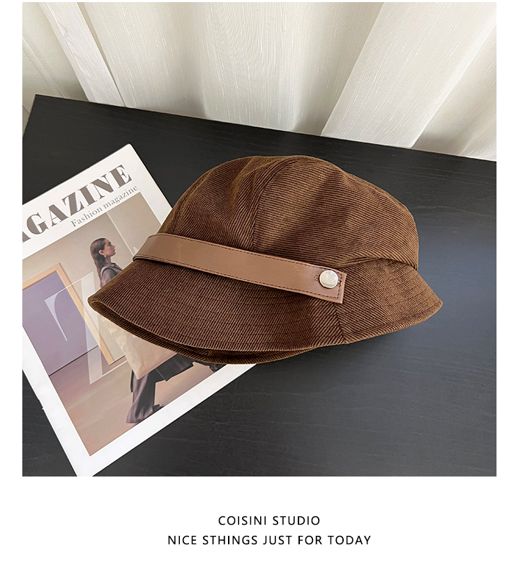 高品质灯芯绒渔夫帽子女秋冬季新款休闲百搭显脸小一帽多戴小礼帽详情34