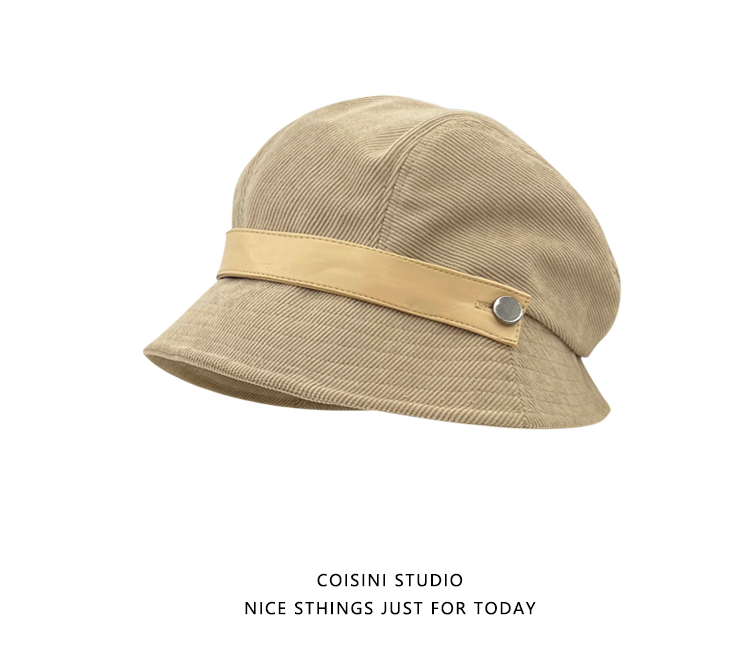 高品质灯芯绒渔夫帽子女秋冬季新款休闲百搭显脸小一帽多戴小礼帽详情32