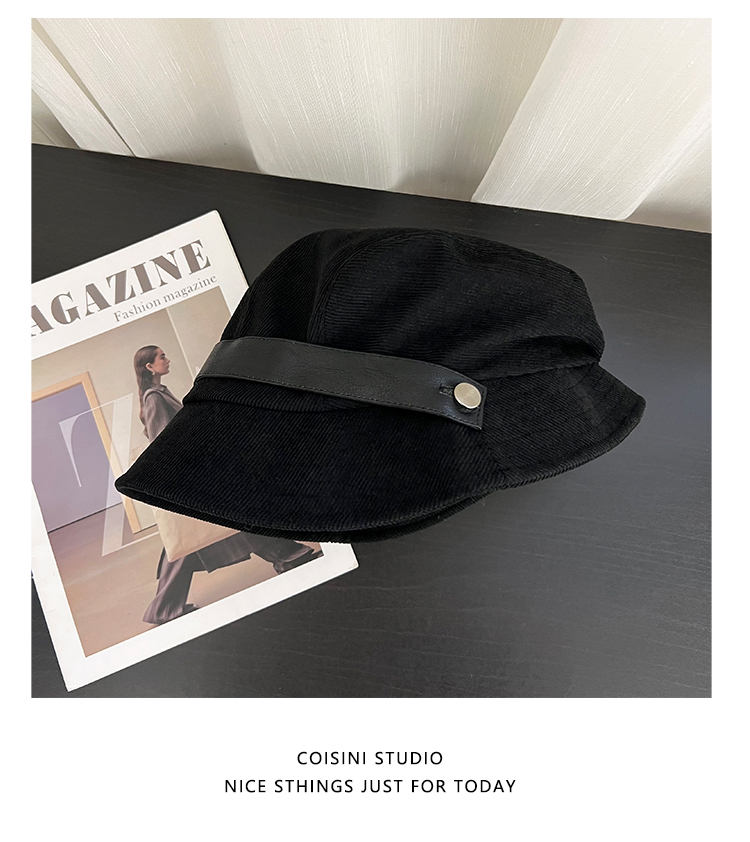 高品质灯芯绒渔夫帽子女秋冬季新款休闲百搭显脸小一帽多戴小礼帽详情44