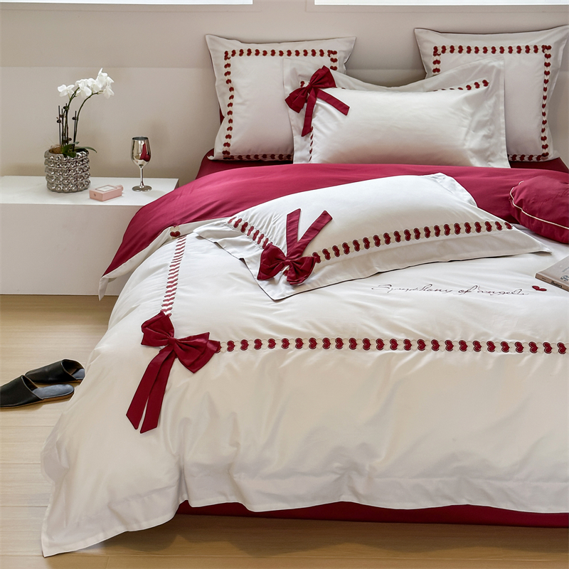 100 pieces of Australian cotton pure cotton four-piece set for wedding, girlish wedding heart, bow embroidery, all-cotton bedding pic 9