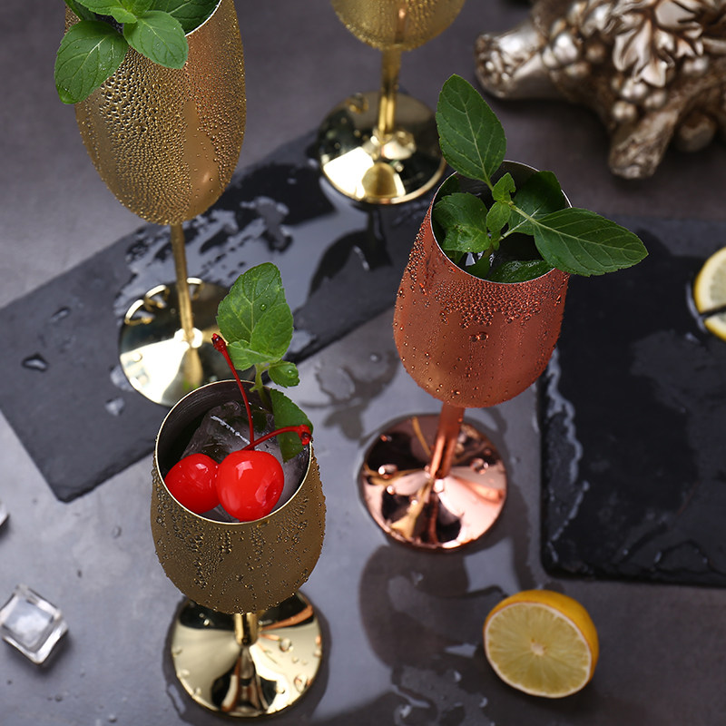 Creative new 304 stainless steel champagne glass, metal electroplated tall glass, bar and KTV countertop wine glass utensils Application Scenario