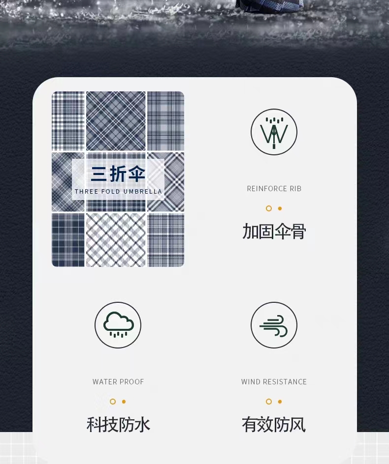 ALI6超大号格子伞十骨加固双人三折叠晴雨两用男女士家用商务礼品详情2