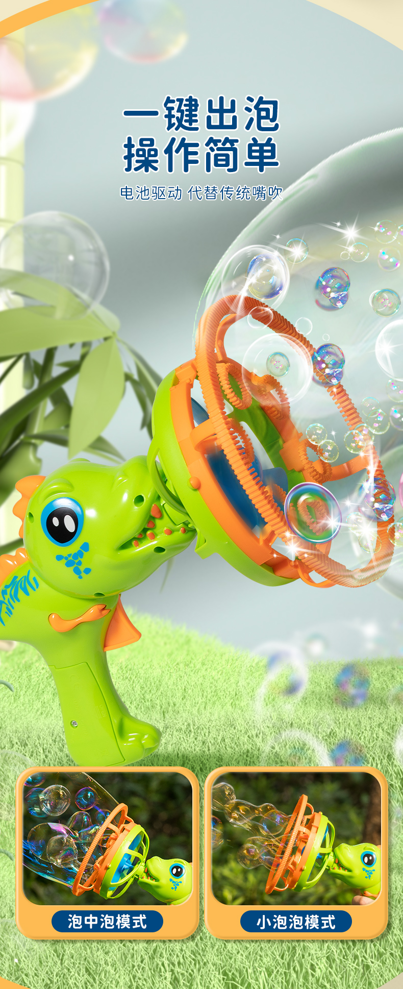 新款恐龙吹泡泡机儿童手持全自动风扇电动大泡泡枪泡中泡女孩玩具详情6