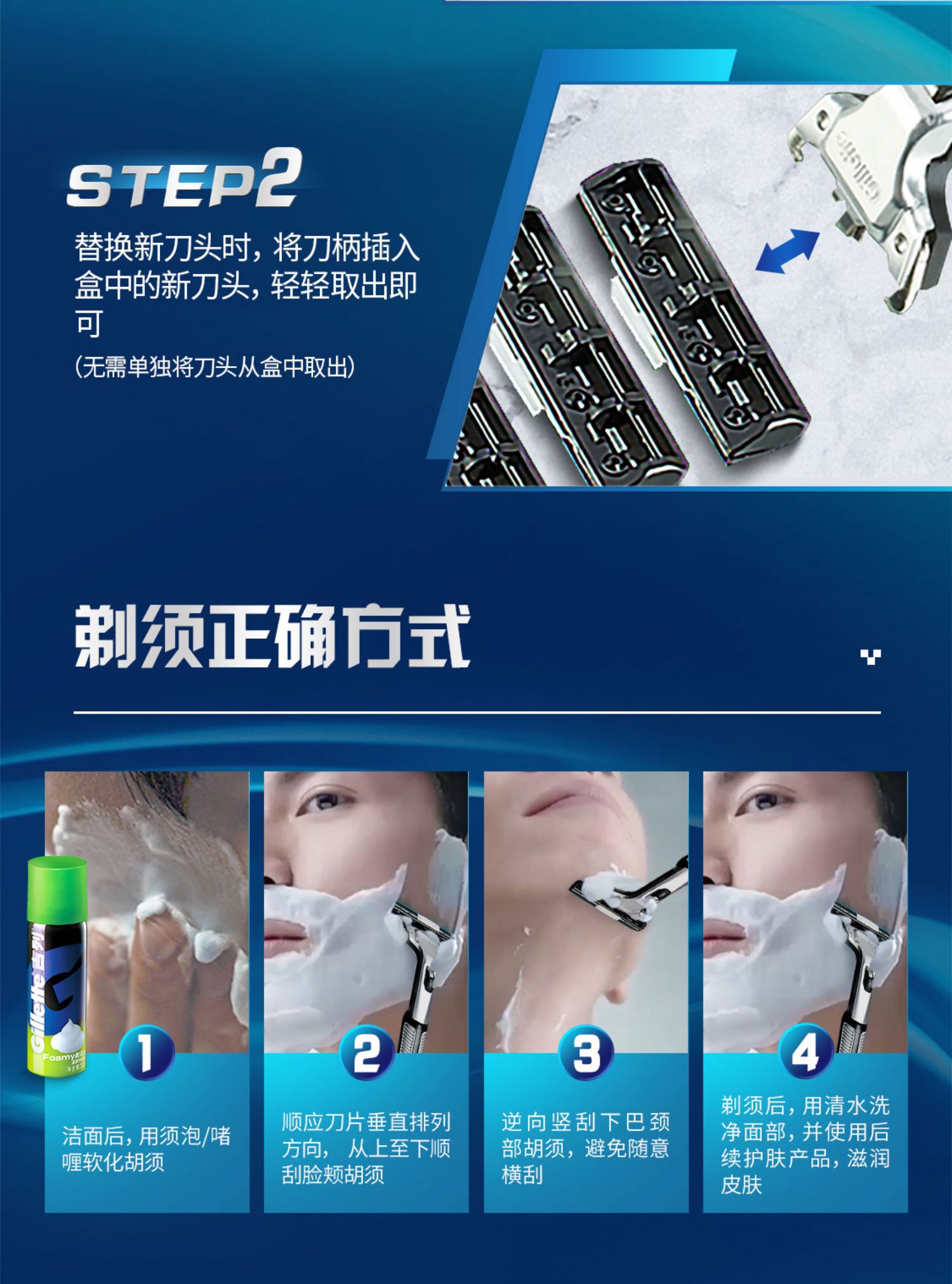 正品吉列威锋旋转双层刀片男士剃须刀手动刮胡刀片吉列刀头3刀头详情8