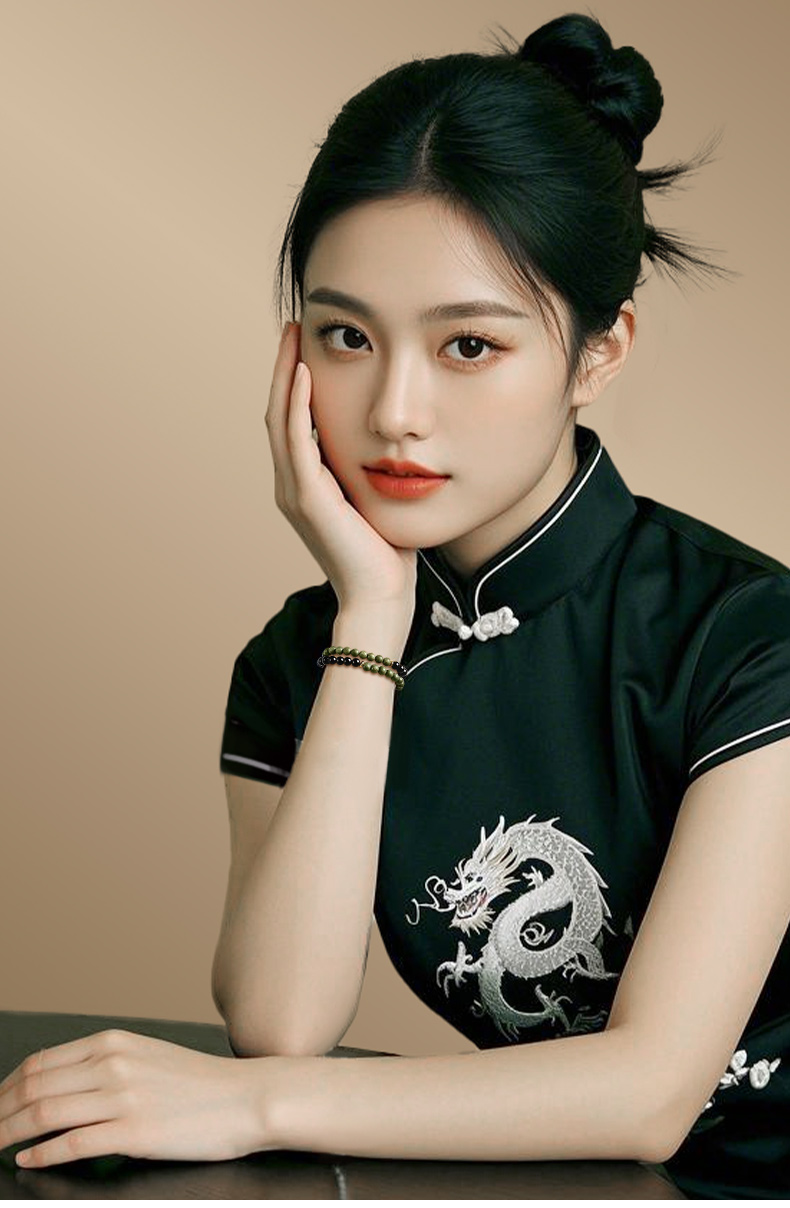 天然绿檀木双圈手串男女款黑曜石檀香木质佛念珠复古盘玩手链礼物详情15