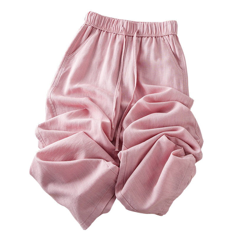 Pink Yamamoto women's 2025 new summer thin Tencel linen long pants with drawstring LACES and a loose, wide-leg fit Item Picture