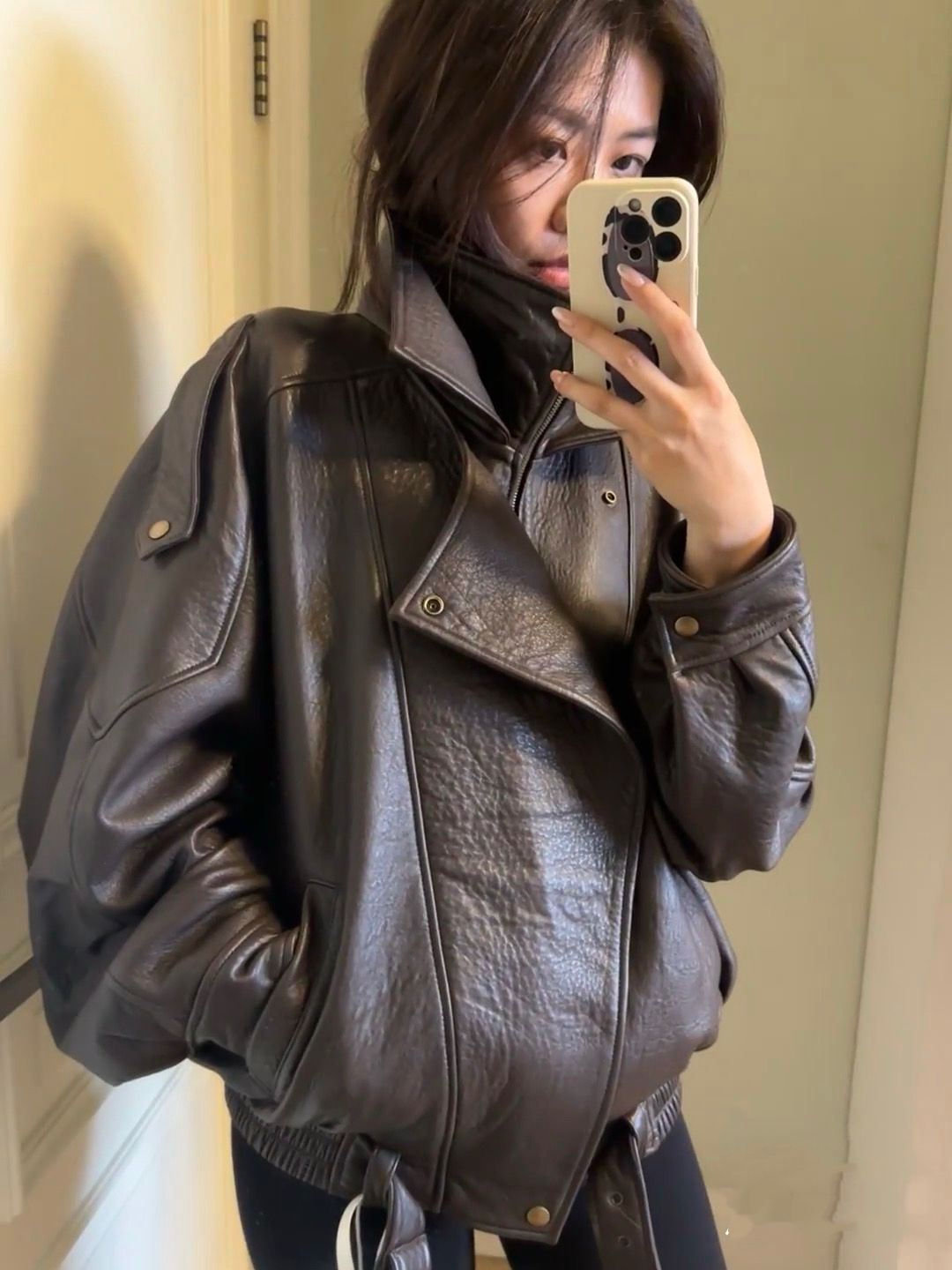 美式复古重工pu皮衣外套女秋季甜酷辣妹oversize高级感机车夹克详情9