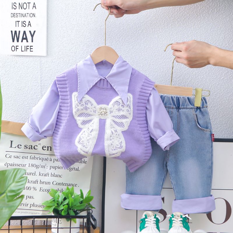 Three-piece spring dress set for girls, stylish spring and autumn casual children's wear, 2025 new Korean style for girls full figure
