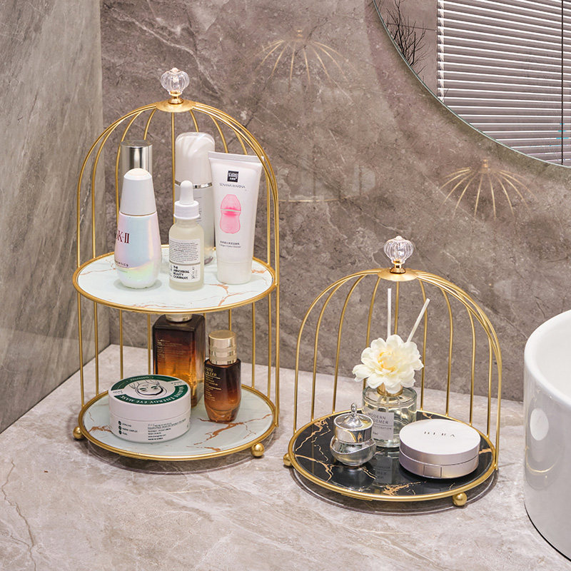 Nordic iron birdcage jewelry storage rack, girls' dormitory dressing table, makeup and skin care products, double-layer wedding shoe rack Specification image