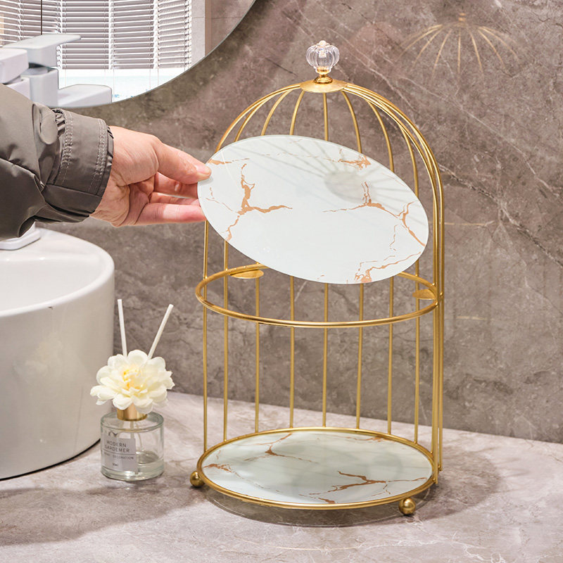 Nordic iron birdcage jewelry storage rack, girls' dormitory dressing table, makeup and skin care products, double-layer wedding shoe rack Application Scenario