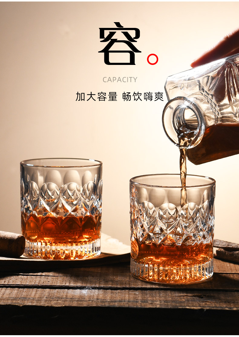 浮雕威士忌酒杯子高颜值家用高档玻璃酒杯酒吧KTV古典烈酒洋酒杯详情9