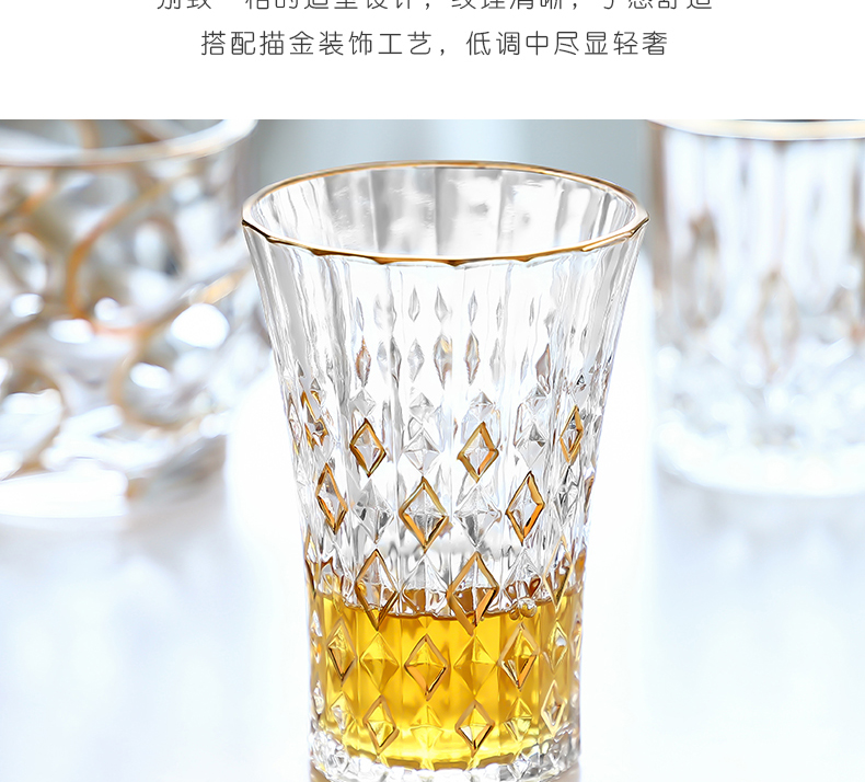水晶玻璃描金威士忌杯洋酒杯金箔白酒杯烈酒杯家用水杯果汁杯茶杯详情9
