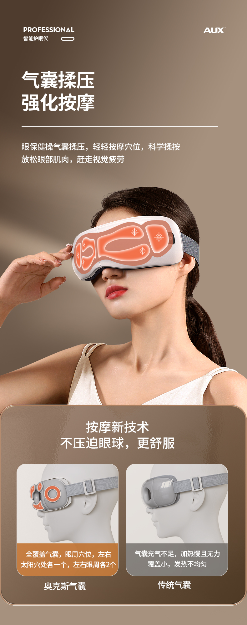 奥克斯眼部按摩仪缓解眼睛疲劳热敷眼罩儿童护眼神器女生生日礼物详情12