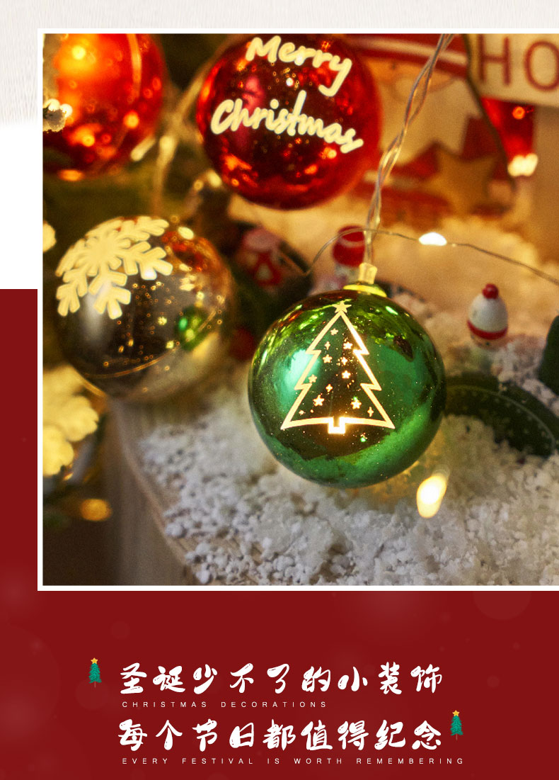 跨境圣诞元旦装饰灯橱窗客厅圣诞氛围布置挂件LED电镀球彩闪灯串详情8