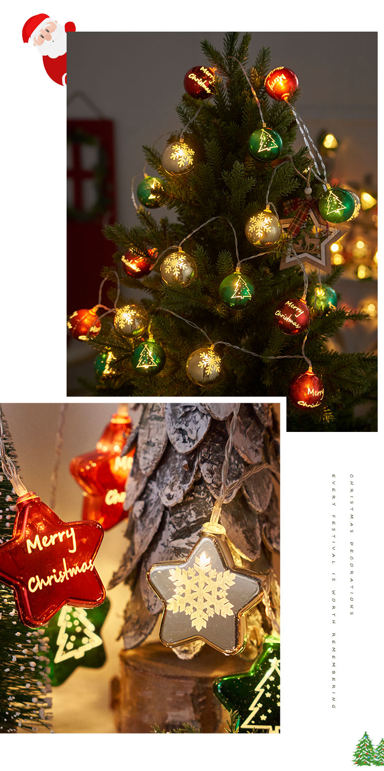 跨境圣诞元旦装饰灯橱窗客厅圣诞氛围布置挂件LED电镀球彩闪灯串详情10