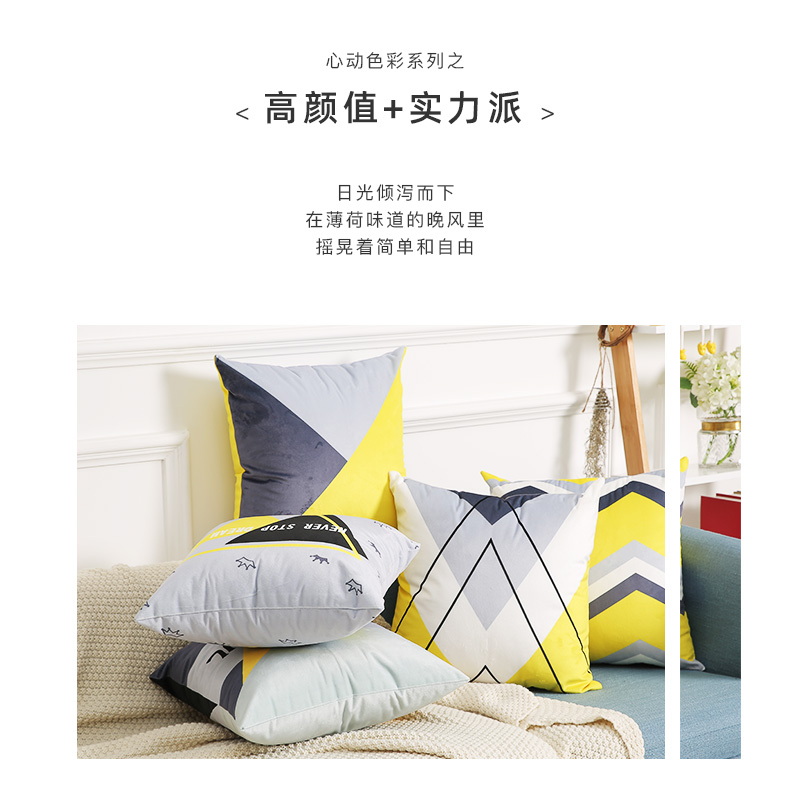 亚马逊抱枕靠垫套黑白黄色条纹几何格子客厅沙发印花床头抱枕套详情3