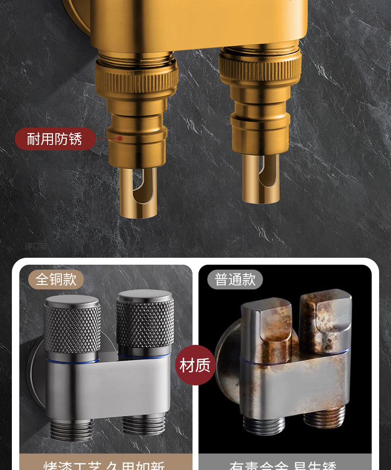 双出水一进二出角阀洗衣机水龙头自动止水阀专用铜三通一分二接头详情5