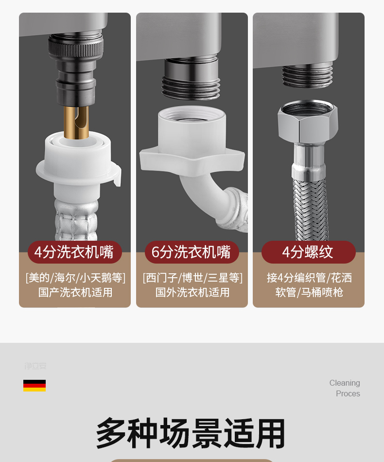 双出水一进二出角阀洗衣机水龙头自动止水阀专用铜三通一分二接头详情10