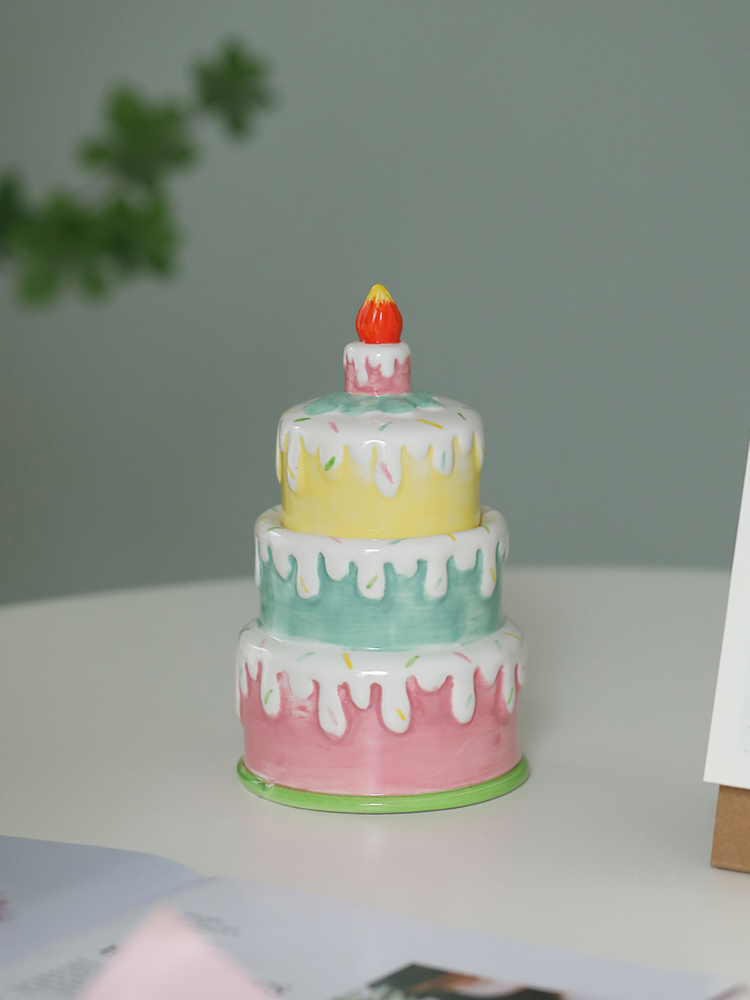 创意情人节礼物可爱送女友礼物少女心陶瓷蛋糕首饰干果零食收纳罐陶瓷蛋糕架细节图