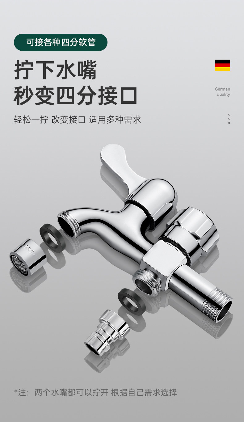 全铜两用前后洗衣机水龙头一分二头一进二出双出水家用阳台龙头详情9