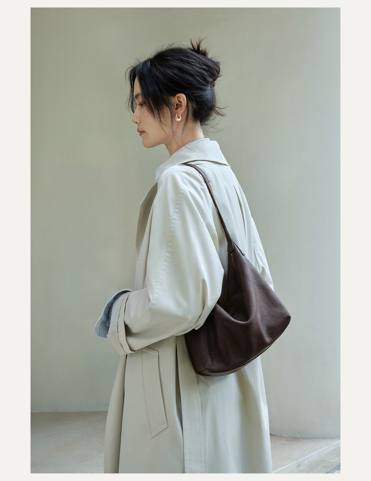 裘真植鞣牛皮腋下经典hobo包百搭休闲单肩斜挎通勤包真皮饺子包女详情13