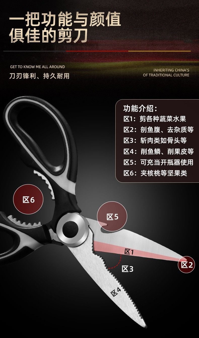 厨房剪刀多功能剪鸡骨剪食物剪熊猫剪原装不锈钢剪料理食肉剪子详情13