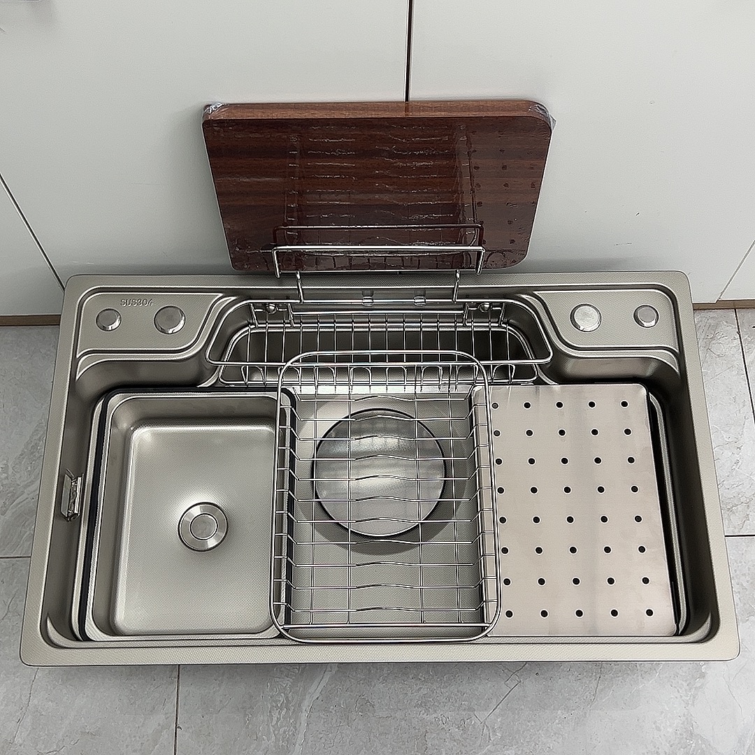 Thickened 4.0mm Japanese-style flat 304 stainless steel sink, 3D rice grain embossed kitchen sink, large single sink under the countertop Application Scenario