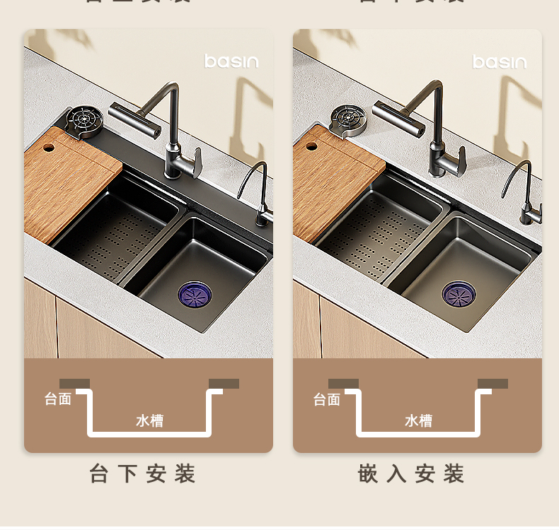 Cross-border customized sink, large single trough, millet grains, 304 stainless steel kitchen sink, bowl and sink, upper, middle and lower basins pic 25
