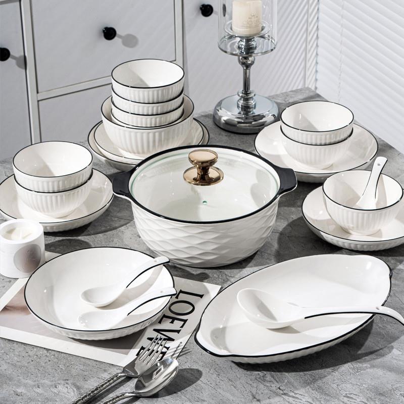 Vertical black line simple European-style underglaze color bowls, plates, face bowls, ceramic tableware, bowl and plate sets, DIY gifts