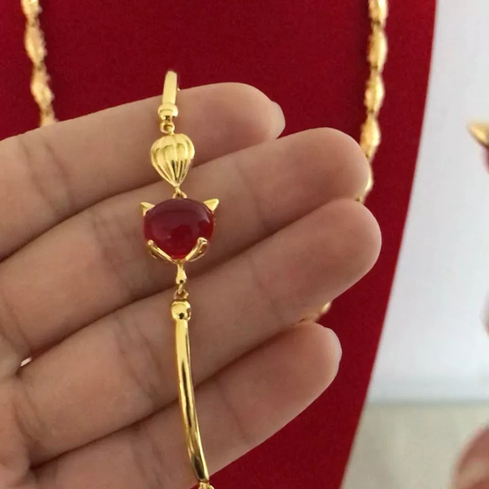 【2024 Necklace, Bracelet and Ring 】 Necklace, collarbone chain, women's non-fading yellow real sand gold pendant Specification image