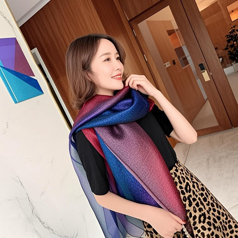 New Spring and autumn Korean style for ladies, jacquard satin, silk-like gradient scarf, fashionable and elegant scarf, shawl, beach blouse, Yiwu Wholesale Network
