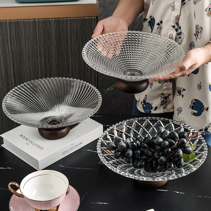 轻奢水果盘客厅家用高级感玻璃果盘前台糖果零食摆放盘高脚托盘