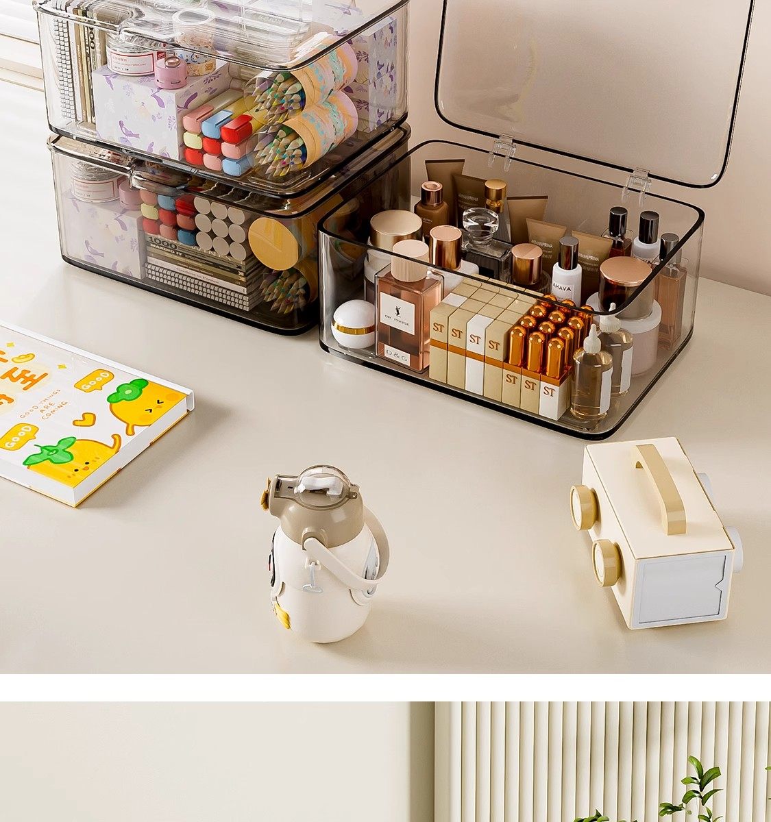 Desktop acrylic transparent storage box, flip-top desktop makeup dust-proof storage box, and zero food organization box pic 13