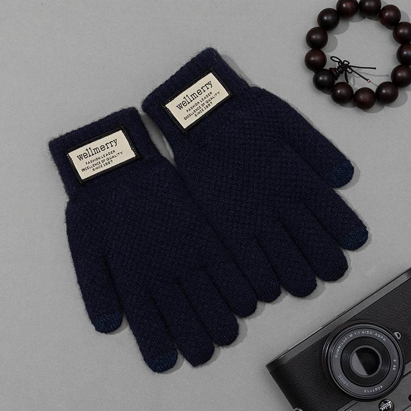 Autumn and winter warm gloves for men: Loose, large-sized woolen knitted gloves with fleece touch screen cold-proof cycling gloves Specification image