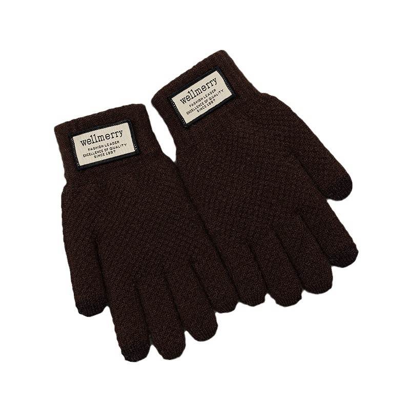 Autumn and winter warm gloves for men: Loose, large-sized woolen knitted gloves with fleece touch screen cold-proof cycling gloves Item Picture