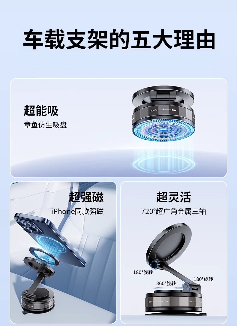 多功能magsafe磁吸手机支架 360度旋转万能俯拍手机拍摄支架详情7