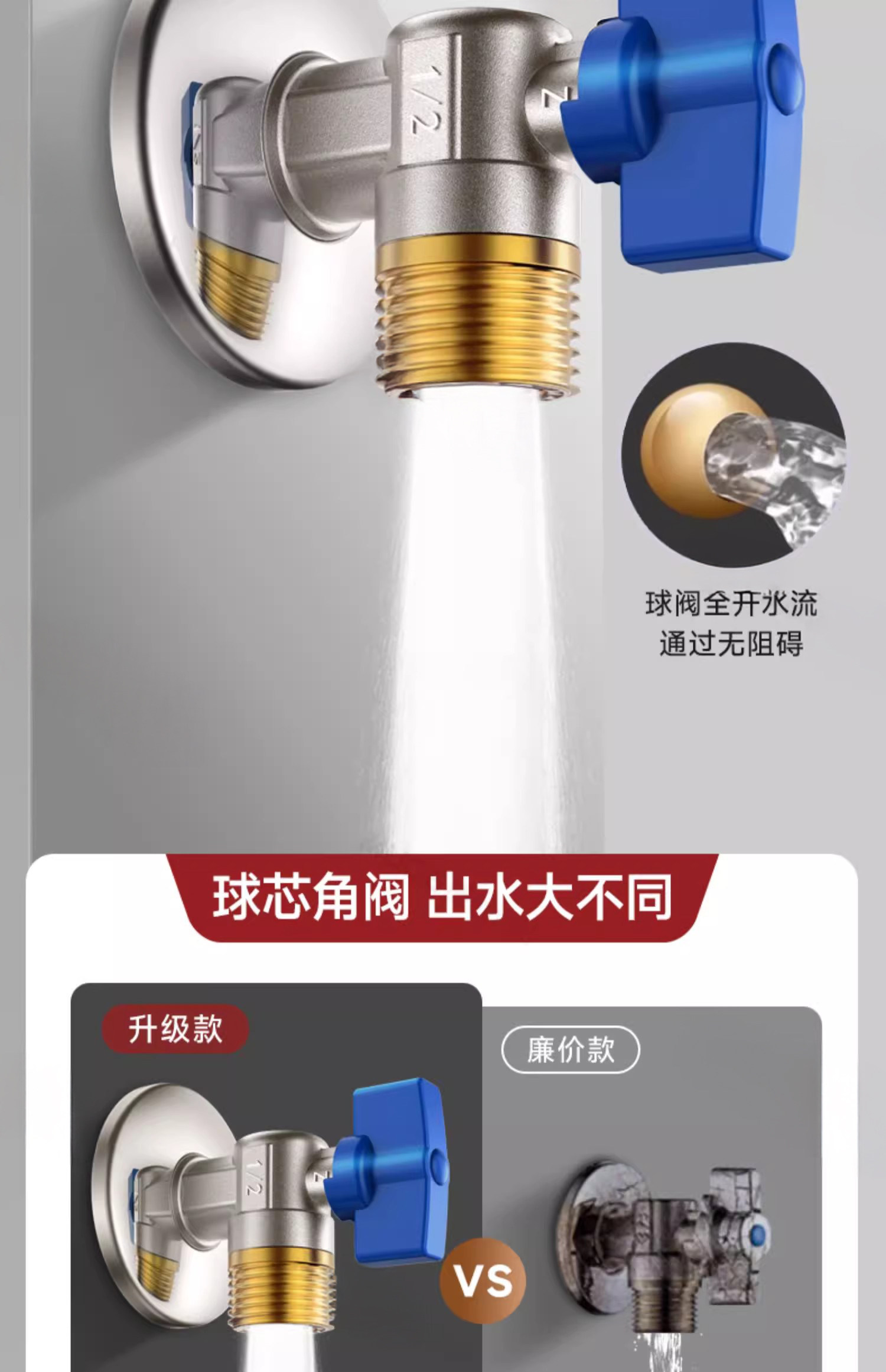 黄铜大流量角阀冷热水马桶燃气热水器浴室球芯球阀4分家用三角阀详情7
