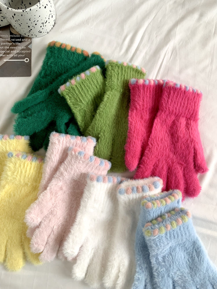 2025新款韩系可爱毛绒手套女冬季加厚保暖防寒露指可触屏手套学生详情8