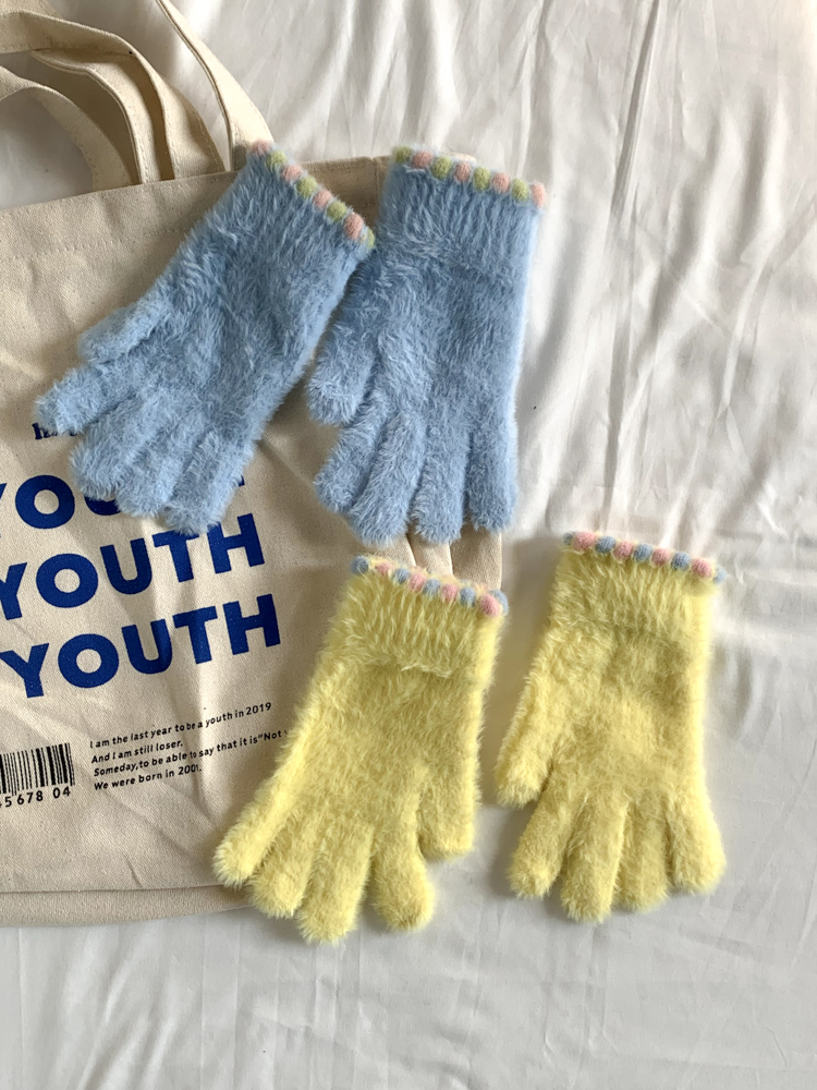 2025新款韩系可爱毛绒手套女冬季加厚保暖防寒露指可触屏手套学生详情5