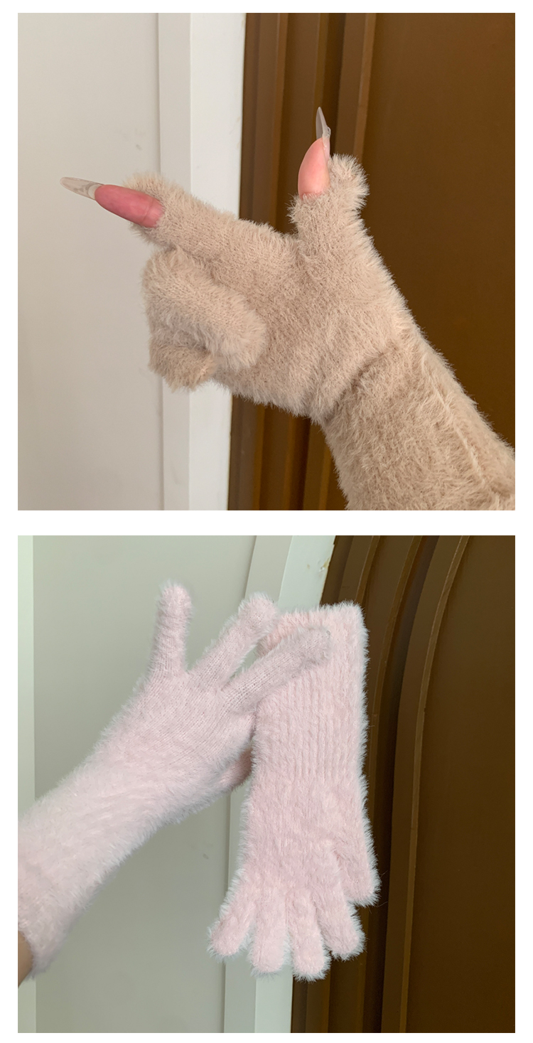 2025新款韩系可爱毛绒手套女冬季加厚保暖防寒露指可触屏手套学生详情24