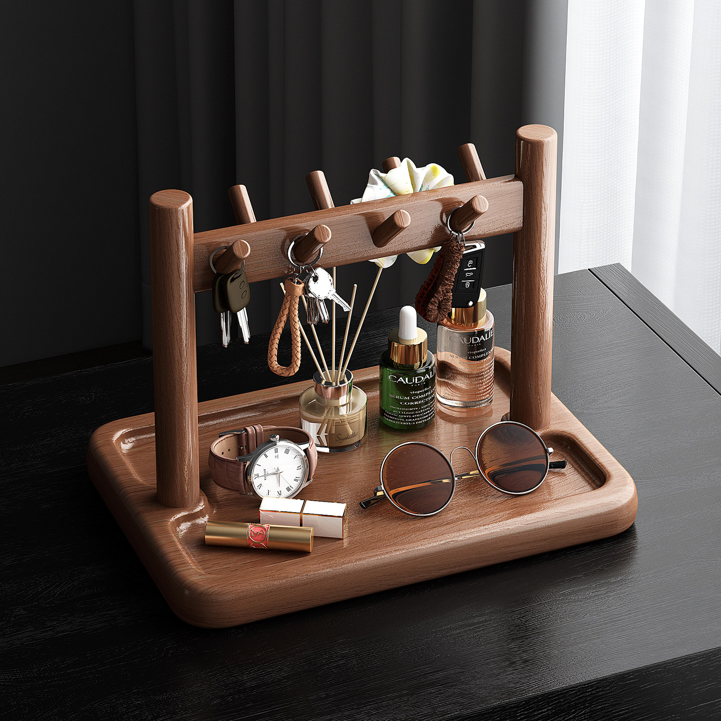 复古风入户玄关柜装饰钥匙置物架实木家居摆件客厅桌面杂物收纳架