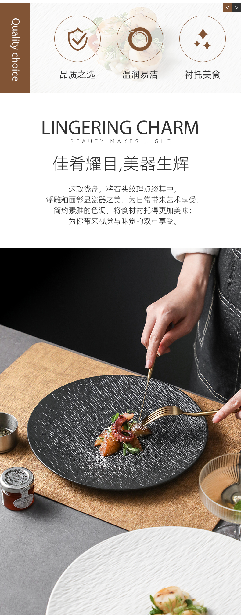 陶瓷牛排餐盘高级感西餐盘子圆形盘家用牛扒盘意面盘酒店个性菜盘详情2