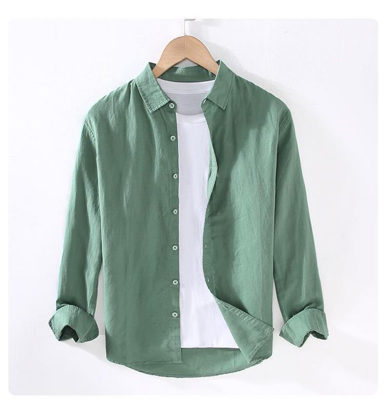 纯色薄款亚麻长袖衬衫男士棉麻衬衣休闲百搭舒适透气麻料春夏季潮详情16