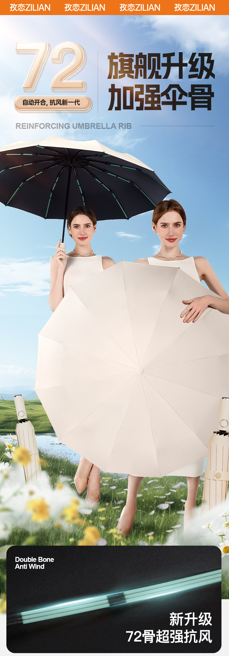 Wholesale large-sized fully automatic umbrellas for both men and women, suitable for both sunny and rainy days, including sun protection, UV protection and sunshade advertising umbrellas pic 4