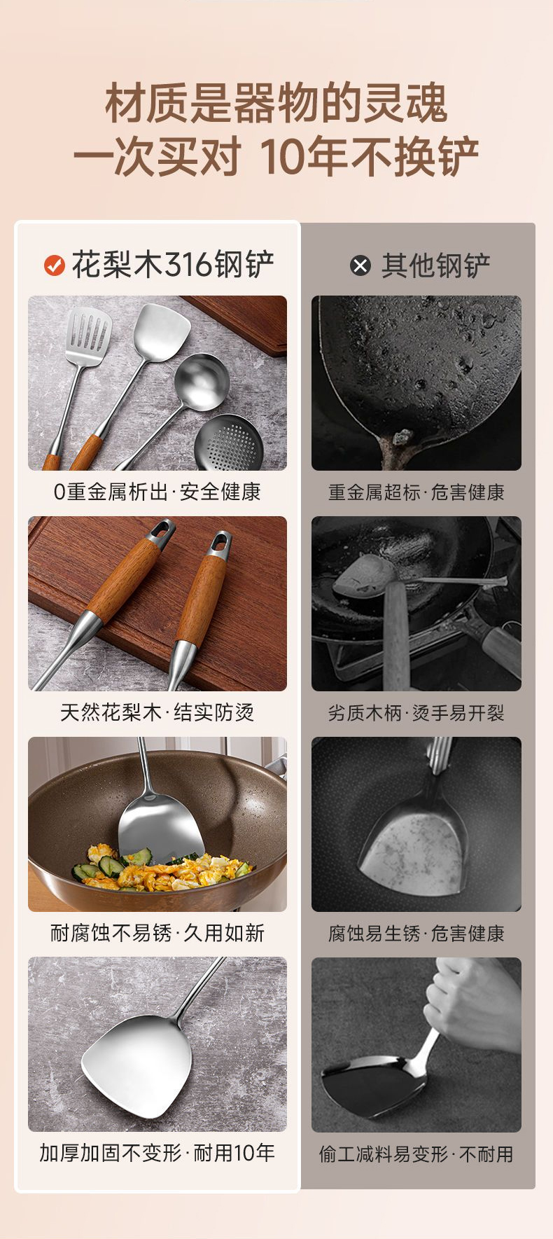 304不锈钢花梨木柄炒菜锅铲子汤勺厨房套装家用厨师全套炒勺920Y详情6
