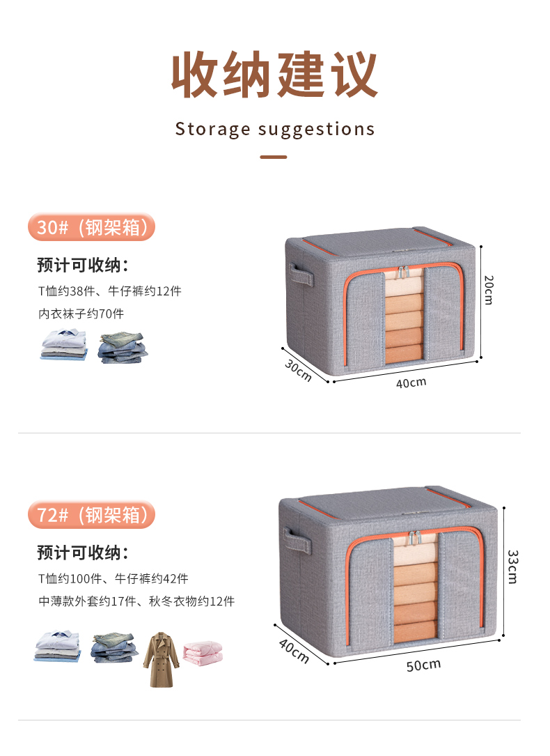 跨境棉麻钢架收纳箱衣柜家用搬家整理箱棉被衣服玩具布艺收纳箱详情11