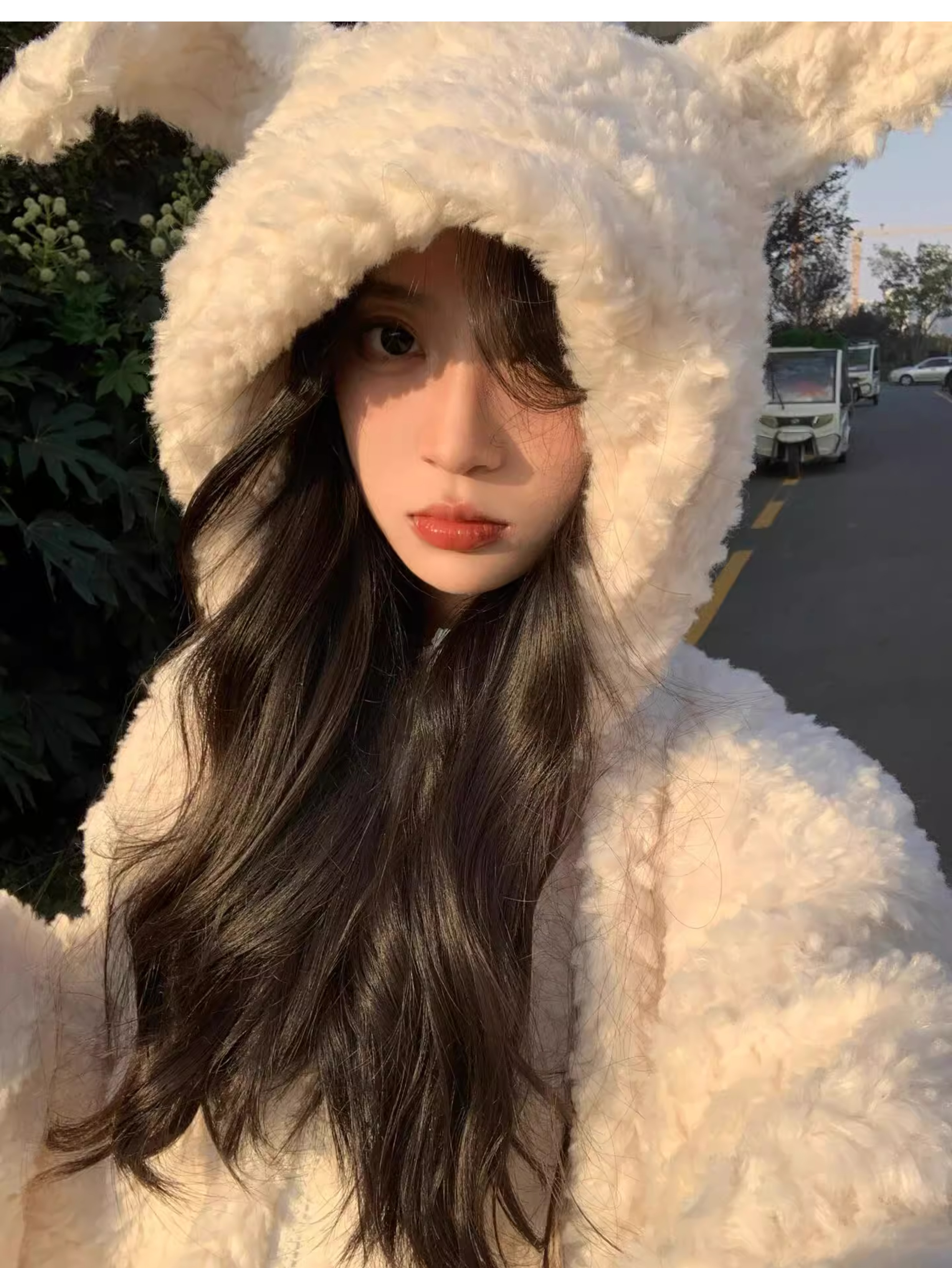美式兔耳朵毛绒连帽皮草毛毛外套女冬季2024新款可爱宽松加厚上衣详情14