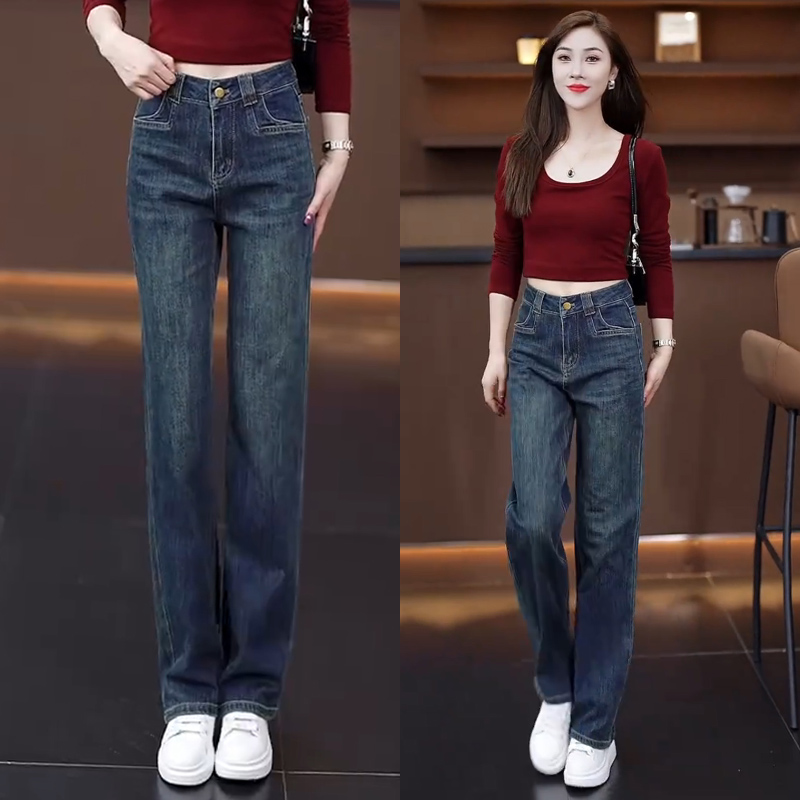Laid-back and relaxed style jeans, loose wide-leg pants, women's spring and autumn pants, 2024 new large-sized high-waisted straight-leg pants details Picture